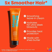 Load image into Gallery viewer, Matrix Total Results Mega Sleek Blowdown Mega Sleek Blow Down Smoothing Leave-In Conditioner with shea butter provides heat protection and easy glide for fast blowouts. Achieve a polished, professional result with this best in class heat protectant and hair priming hydrat