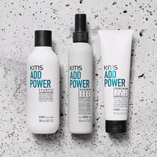 Load image into Gallery viewer, KMS Add Power Thickening Spray is a thermal protector with light hold that makes fine hair look and feel noticeably thicker.  Formulated with TRIFinity Technology and enriched with rice protein and organic white tea extract to protect, strengthen and thicken hair. Provides heat protection up to 390°F.