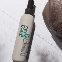 Load image into Gallery viewer, KMS Add Power Thickening Spray is a thermal protector with light hold that makes fine hair look and feel noticeably thicker.  Formulated with TRIFinity Technology and enriched with rice protein and organic white tea extract to protect, strengthen and thicken hair. Provides heat protection up to 390°F.