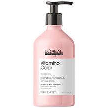 Load image into Gallery viewer, Loreal Professional Vitamino Color Shampoo Professional Hair Care Routine Enriched With Amino Acids And Filler-A100 For 38% Thicker, 66% Less Split Ends. Highlights All Hair Textures Increases Shine Prevents Color Fading Good for: Dryness Good for: Color Care All Hair Type