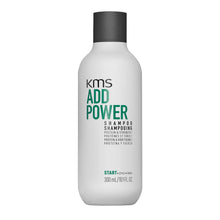 Load image into Gallery viewer, KMS Add Power Shampoo is a lightweight shampoo that prepares fine hair for the rigors of styling. The formula is enriched with rice protein, to strengthen hair from within and improve resilience for more versatile styling, and organic white tea extract, an anti-oxidant, which also improves hair strength and shine.