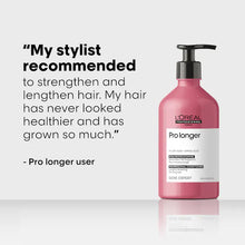 Load image into Gallery viewer, L'Oreal Professional Pro Longer Conditioner A daily conditioner powered by exclusive technology that adds volume, strengthens, and thickens split ends to reduce the appearance of damage and promote noticeably longer hair. Hair Texture: Straight and Wavy Hair Type: Fine Hair Concerns: - Thinning - Volumizing - Damage, Split Ends, and Breakag