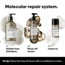 Load image into Gallery viewer, L'Oreal Professional Absolut Repair Molecular Rinse-Off Serum for Very Damaged Hair A concentrated rinse-off serum for damaged hair that thoroughly penetrates the fiber to care for the hair’s molecular structure and address damage from the inside out.