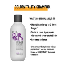 Load image into Gallery viewer, COLORVITALITY Shampoo sulfate free formula maintains color up to 3 times longer**, sealing in color and preserving vibrancy of color treated hair. Restores radiance. **Three times longer than products without COLORVITALITY procolor shield, with the use of COLORVITALITY Shampoo and Conditioner.