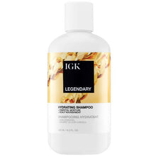 Load image into Gallery viewer, A multi-benefit lightweight shampoo and conditioner that adds moisture, shine, smoothness and strength for nourished hair and scalp. This hair perfecting shampoo gives you the hair you’ve always dreamed of. Suitable for all hair types, this multi-tasking formula delivers healthier-looking hair while adding shine, body and manageability for softer, stronger strands. IGK LEGENDARY