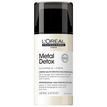 Load image into Gallery viewer, Loreal Professional Metal Detox High Protection CreamA lightweight, reparative leave-in styling cream that deeply moisturizes while protecting against harsh metals, UV rays, and heat from styling tools. Hair Texture: Straight, Wavy, Curly, and Coily Hair Type: Fine, Medium, and Thick