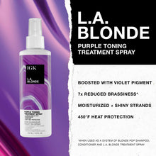 Load image into Gallery viewer, Multi-tasking is an understatement with this miracle-working, leave-in toning spray that detangles, conditions, busts brass, brightens, moisturizes, and protects up to 450°F degree heat. Treat blonde and highlighted hair to the ultimate balance between color-toning pigments and essential moisture. Boosted with violet pigment, purple rice, and moisture-rich hyaluronic acid for 7x reduced brassiness* and a brighter,