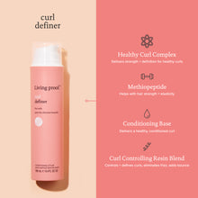 Load image into Gallery viewer, living proof curl definer Curls don't have to be complicated. Treat textured hair to a conditioning styler that defines and conditions curls from root to tip. It's powered by our Healthy Curl Complex for bouncy, shiny, frizz-free curls. (No curveballs.) Leaves curls stronger and more defined The Curl System* provides 90% frizz control Forms curl groupings that stay intact root to tip Improves the definition of your curl