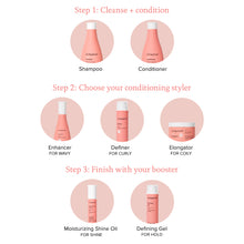 Load image into Gallery viewer, Living Proof Curl Conditioner how to use Apply & spread throughout wet hair. Work product from root to tip & detangle your hair. For stronger textures, work through hair in sections using a comb or brush to begin forming curl groupings. Rinse as desired.