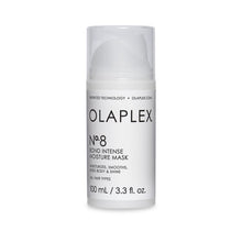 Load image into Gallery viewer, olaplex 8 bond intense moisture mask MOISTURIZES, SMOOTHS, ADDS BODY & SHINE A Multi-Benefit, Reparative Hair Mask Infused with patented OLAPLEX Bond Building technology, this highly concentrated reparative mask adds shine, smoothness & body while providing intense moisture to treat damaged hair. Hair so visibly healthy, you can skip the styling.