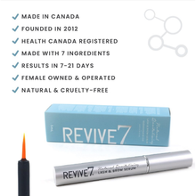 Load image into Gallery viewer, lash and brow growth, long lashes, Grade-A serum ◦ Made in Canada ◦ Offers significant results without harmful ingredients ◦ Clinically tested ◦ Recommended by dermatologists ◦ Improves lash and brow health, thickness and fullness ◦ Results within 7-21 days with daily use ◦ Made with 7 ingredients
