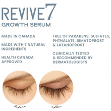 Load image into Gallery viewer, lash and brow growth, long lashes, Grade-A serum ◦ Made in Canada ◦ Offers significant results without harmful ingredients ◦ Clinically tested ◦ Recommended by dermatologists ◦ Improves lash and brow health, thickness and fullness ◦ Results within 7-21 days with daily use ◦ Made with 7 ingredients