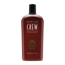 Load image into Gallery viewer, American Crew 3 In 1 Tea Tree shampoo washes away oil leaving hair clean, conditioned, shiny and soft. Leaves the skin feeling soft and smooth with a refreshing fragrance. Keeps body deodorized for 6-8 hours and controls unpleasant body odour.