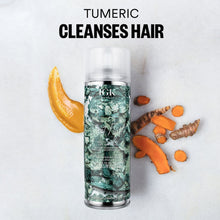 Load image into Gallery viewer, A medium cleanse level texturizing, volumizing, style extending dry shampoo that uses turmeric and charcoal powder to lift dirt and oil while absorbing oil and sweat. Great for all hair types. Perfect for normal to oily scalps, fine to coarse texture hair. Vegan, cruelty-free, gluten-free, no parabens or sulfates, color safe. Tumeric: Lightly cleanses the hair Charcoal Powder: Lifts dirt and buildup for cleaner-feeling hair.