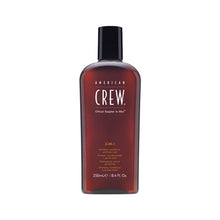 Load image into Gallery viewer, American Crew 3-in-1 Shampoo has a formula with a triple action that acts as a shampoo, a hair and even beard conditioner and as a body wash. In this sense, this product makes the whole bathing process much more practical and faster since with just one product you can make your hair, beard and body cleaner and refreshed.