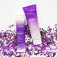 Load image into Gallery viewer, FOR BLONDE & SILVER HAIR COLOR BALANCE PURPLE SHAMPOO When blonde hair loses its cool, reach for this instant, corrective shampoo for color-treated hair that ditches unwanted yellow tones. The unique formula -- designed to preserve highlighted, icy blondes, silvery grays, ombré, and balayage looks, while safeguarding the vibrancy of color-treated hair – banishes brassy warmth, shields hair from the elements, and boosts shine and strength.