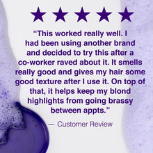 Load image into Gallery viewer, FOR BLONDE & SILVER HAIR COLOR BALANCE PURPLE SHAMPOO When blonde hair loses its cool, reach for this instant, corrective shampoo for color-treated hair that ditches unwanted yellow tones. The unique formula -- designed to preserve highlighted, icy blondes, silvery grays, ombré, and balayage looks, while safeguarding the vibrancy of color-treated hair – banishes brassy warmth, shields hair from the elements, and boosts shine and strength.