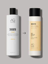Load image into Gallery viewer, AG Smoooth Argan & Coconut Smoothing Shampoo Hyper-rich coconut and argan Oil are blended in a mild and gentle sulfate-free formula, bathing hair in a creamy nourishing lather while calming, smoothing and adding shine. pH 5.5-6.5.