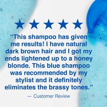 Load image into Gallery viewer, FOR BRASSY BRUNETTES COLOR BALANCE BLUE SHAMPOO Kick brass to the curb and keep rich brunette hair free of unwanted orangey tones with this targeted color-correcting shampoo that instantly neutralizes warmth as it gently cleanses. With a perfect balance of color protection and ingredients that strengthen each strand, you’ll get super shine, 2X stronger hair, and true-to-hue color.