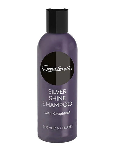 The Silver Shine Shampoo by Great Lengths provides the ideal care for blonde and grey hair. Through the innovative violet color pigment, yellow and brassy tones are neutralized and nurtured. PRODEW 500 provides for new GL brilliance and protects the hair color against premature fading