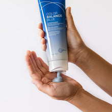 Load image into Gallery viewer, FOR BRASSY BRUNETTES COLOR BALANCE BLUE CONDITIONER Maintain your perfectly highlighted brunette hair and kick unwanted brass to the curb with our color-correcting conditioner – it’s designed to instantly counteract warm, orange-y tones while nourishing strands with protective, strengthening ingredients. Hair becomes beautifully balanced, free of tangles, shiny, and gloriously soft to the touch.