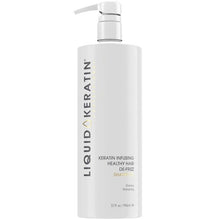 Load image into Gallery viewer, Liquid Keratin® Infusing Healthy Hair De-Frizz Shampoo gently cleans hair while drenching it with keratin proteins for improved strength, shine and manageability. Enriched with aloe  for added strength and shine. Moisturizes as it protects hair from sun damage, leaving even frizzy hair silky smooth. Developed for all hair types and suitable for natural or colour treated hair.