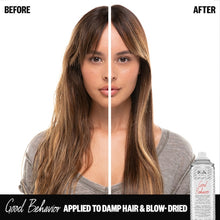 Load image into Gallery viewer, A heat-protective blowout spray that mimics the smooth, frizz-free results of a keratin treatment. 100% agreed their hair looked like they got a keratin treatment at a salon. Spirulina protein strengthens and nourishes while an innovative formaldehyde-free bonding polymer mimics the coating and smoothing properties of a keratin treatment when activated by heat. IGK Good Behavior Spirulina protein smoothing spray also helps to cut down on blow-drying time