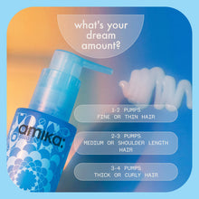 Load image into Gallery viewer, Amika's Dream Routine is a lightweight, hydrating night mask infused with hyaluronic acid to deeply hydrate hair without staining the pillow. This treatment intensely hydrates hair overnight for soft, moisturized hair in the morning. It improves manageability for easy, knot-free hair and prevents breakage caused by friction while sleeping. Free of sulfates, parabens, mineral oil, and cruelty. Certified vegan and recyclable with Terracycle. Suitable for colored hair.