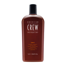 Load image into Gallery viewer, American Crew 3-in-1 Shampoo has a formula with a triple action that acts as a shampoo, a hair and even beard conditioner and as a body wash. In this sense, this product makes the whole bathing process much more practical and faster since with just one product you can make your hair, beard and body cleaner and refreshed.