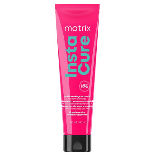 Matrix Instacure Anti-Breakage Leave-In Treatment restores lifeless, brittle hair to a healthy, soft, and strengthened state. Infused with liquid proteins, this leave-in treatment protects hair from breakage and heat up to 450°F/230°C. Perfect for all hair types and textures.