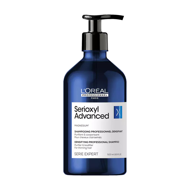 L'Oréal Professionnel Serioxyl Advanced Densifying Shampoo Serioxyl Advanced Purifier & Bodifier shampoo was targeted-formulated for thinning hair.  This lightweight gel gently purifies and helps to give the feeling of renewed density. Hair is densified a