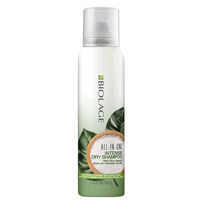 Biolage The All-In-One Intense Dry Shampoo absorbs oil to deeply cleanse, prime & refresh for healthy looking and clean feeling hair. The formula is suitable for all hair types and hair color, even the darkest brunettes. Key Benefits. For all hair types Suitable for color-treated hair; Extends time between washes up to 4 days; Absorbs oil & sweat on scalp