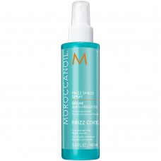  Moroccanoil Frizz Shield Spray protects hair from many causes of frizz, including humidity, dry air, friction, pollution, and other environmental aggressors. The weightless, heat-activated spray instantly leaves hair silky, soft, and smooth while providing long-lasting prevention of unwanted frizz, flyaways, and static.