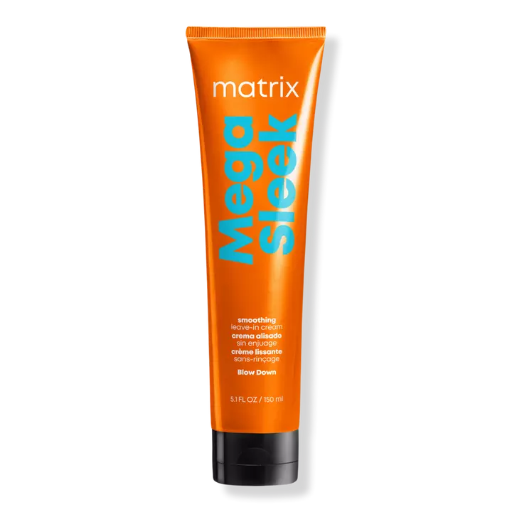 Matrix Total Results Mega Sleek Blowdown Mega Sleek Blow Down Smoothing Leave-In Conditioner with shea butter provides heat protection and easy glide for fast blowouts. Achieve a polished, professional result with this best in class heat protectant and hair priming hydrat
