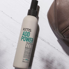 Load image into Gallery viewer, KMS Add Power Thickening Spray is a thermal protector with light hold that makes fine hair look and feel noticeably thicker.  Formulated with TRIFinity Technology and enriched with rice protein and organic white tea extract to protect, strengthen and thicken hair. Provides heat protection up to 390°F.
