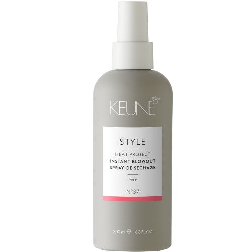 Keune Style Heat Protect Instant Blowout speeds up blow-dry time with this heat protection spray. Adds lightweight body and luster to hair. It also offers heat protection up to 446F for shiny hair that feels light and bouncy. For all hair types.