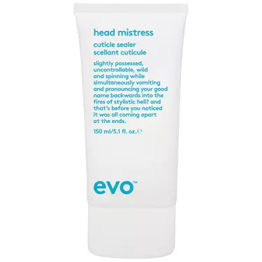 A multi-purpose cream for easier blow drying and finishing.

A multi-purpose cream to make blow-drying easier while binding split ends, improves the hair condition and manageability and adds softness, shine, and reduces frizz. A versatile hair treatment you'll keep coming back to again and again.
EVO HEAD MISTRESS CUTICLE SEALER