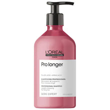 Load image into Gallery viewer, L&#39;Oreal Professional Pro Longer Shampoo  A hair thickening shampoo formulated with exclusive technology that reduces the appearance of split ends for visibly longer, more volumnious, and healthier-looking hair.  Hair Texture: Straight, Wavy, and Curly  Hair Type: Fine  Hair Concerns:  - Thinning  - Volumizing  - Damage, Split Ends, and Breakage
