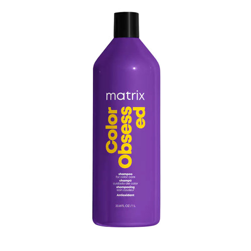 Matrix Color Obsessed Shampoo for color care. Gently cleanness away dulling residue as it renews moisture and helps strengthen porous hair, protects against fading, and extends the life of color vibrancy. This clarifying shampoo also refreshes root lift and volumizes hair. 