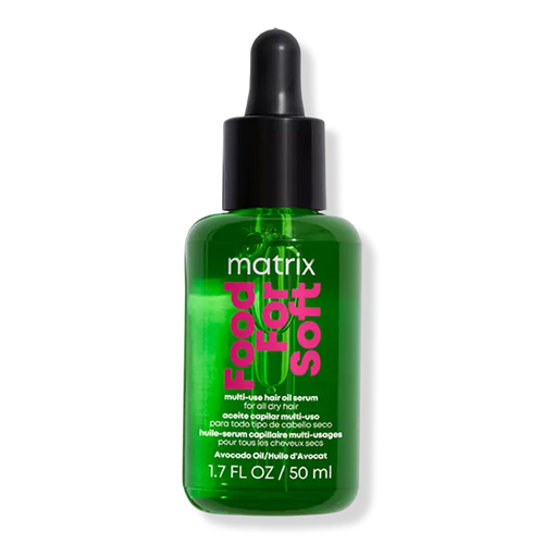 Matrix Food For Soft Multi-Use Hair Oil Serum, infused with avocado oil, is a leave-in treatment that helps to seal in hydration for hair that looks shiny and smooth.