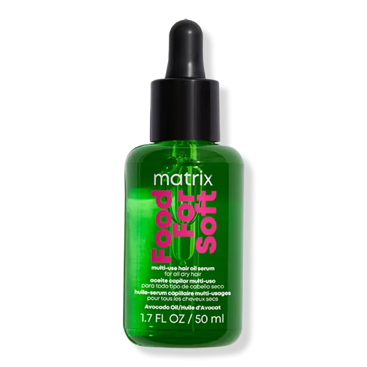 Matrix Food For Soft Multi-Use Hair Oil Serum, infused with avocado oil, is a leave-in treatment that helps to seal in hydration for hair that looks shiny and smooth.