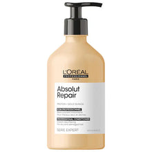 Load image into Gallery viewer, L&#39;Oreal Professional Absolut Repair ConditionerA moisturizing conditioner formulated with quinoa and proteins that leaves hair stronger, shinier, softer, and deeply hydrated.  Hair Texture: Straight, Wavy, Curly, and Coily  Hair Type: Medium and Thick  Hair Concerns: - Dryness - Shine - Damage, Split Ends and Breakage
