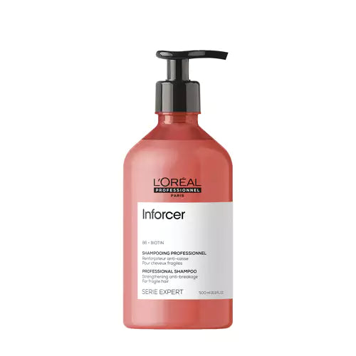 L'Oreal Professional Inforcer Shampoo Strengthening anti-breakage* shampoo. Reinforcing formula infused with vitamin B6 and Biotin, for instant* reduction of breakage. Hair is more resistant and stronger with continued use.