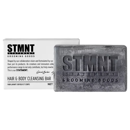 STMNT Hair & Body Cleansing Bar For super clean hair, body, face and hands Moisturizing formula with activated charcoal gently removes impurities Practical, easy-to-use bar Ideal for the gym and travel   Free from sulfates (SLS*) and silicones