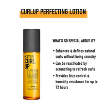 Load image into Gallery viewer, CurlUp Perfecting Lotion beautifies and enhances natural curls, reactivated by scrunching. For defined, yet touchable curls and waves. Enhances and defines natural curls without being crunchy. Can be reactivated by scrunching to refresh curls. Provides frizz control and humidity resistance for up to 72 hours.
