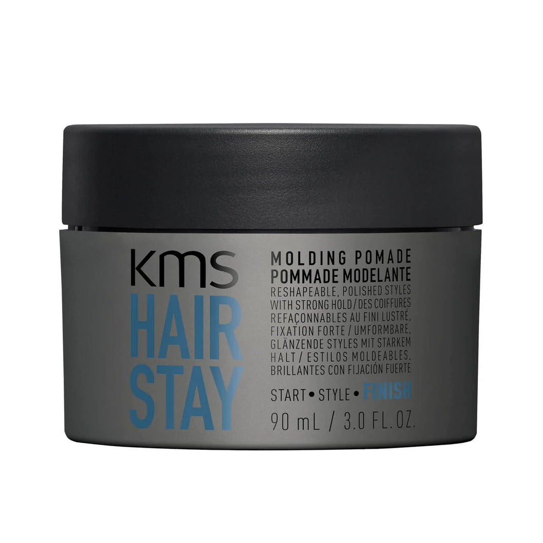 KMS Molding Pomade allows a multitude of hairstyles with its moldable, yet strong hold formula that is never sticky. Hair is touchable, shiny without being greasy.