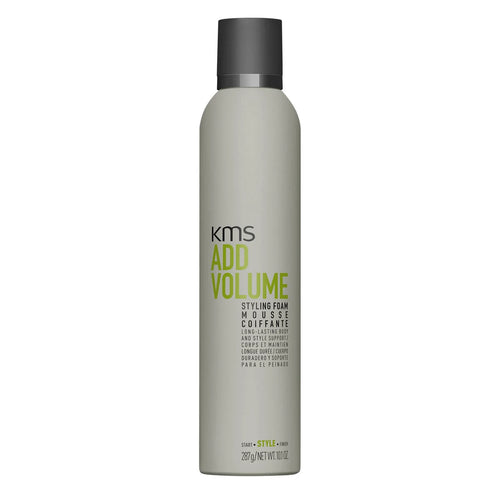KMS ADDVOLUME Styling Foam Provides structured body, gives hair up to 70% more volume. Provides heat protection. Alcohol free. Apply by scrunching into curly hair and allow to air dry for a strong hold. Use with Add Volume Shampoo and Add Volume Body Build Detangler to get maximum volume.