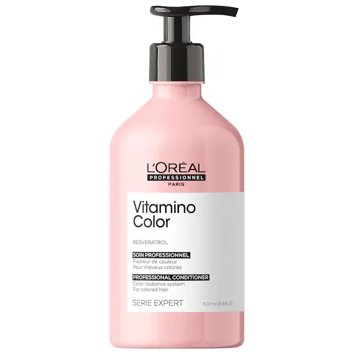 Loreal Professional Vitamino Color Conditioner A color-protecting, professional conditioner that intensely moisturizes to prevent color fading and easily detangle for softer, shinier hair with a radiant finish.   Highlights  Increases Shine  Prevents Color Fading  Good for: Dryness  Good for: Frizz  Good for: Color Care  All Hair Types