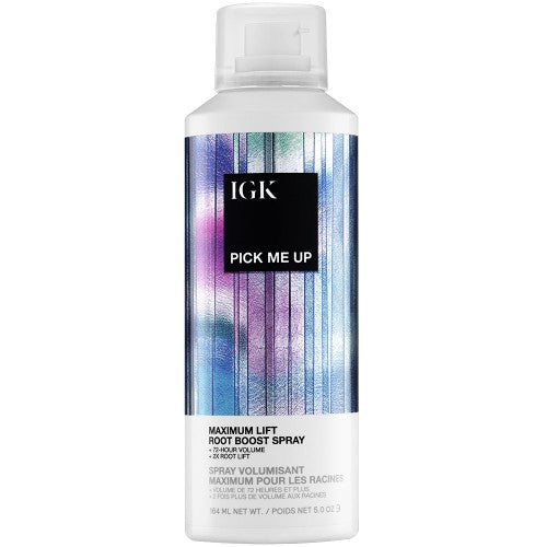 IGK Pick Me Up Maximum lift root boost Spray A root boosting spray that provides 2x instant root lift and 72-hour volume. Transparent microfibers act like invisible tubes that grip to hair for a fuller, thicker-looking hairline. This weightless, buildable formula gives an immediate root lift and adds volume, with no residue