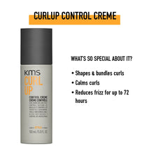 Load image into Gallery viewer, KMS CURLUP Control Creme shapes and bundles curls, provides lasting separation with a frizz free finish. Use to define curls and add shine. Use in dried hair to control frizz and bundle curls.
